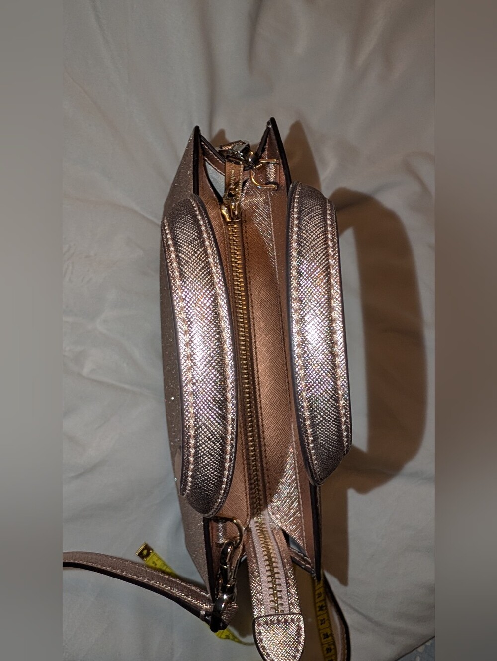 Kate Spade Glitter Tinsel Satchel Crossbody Rose Gold VGC - Picture 10 of 13